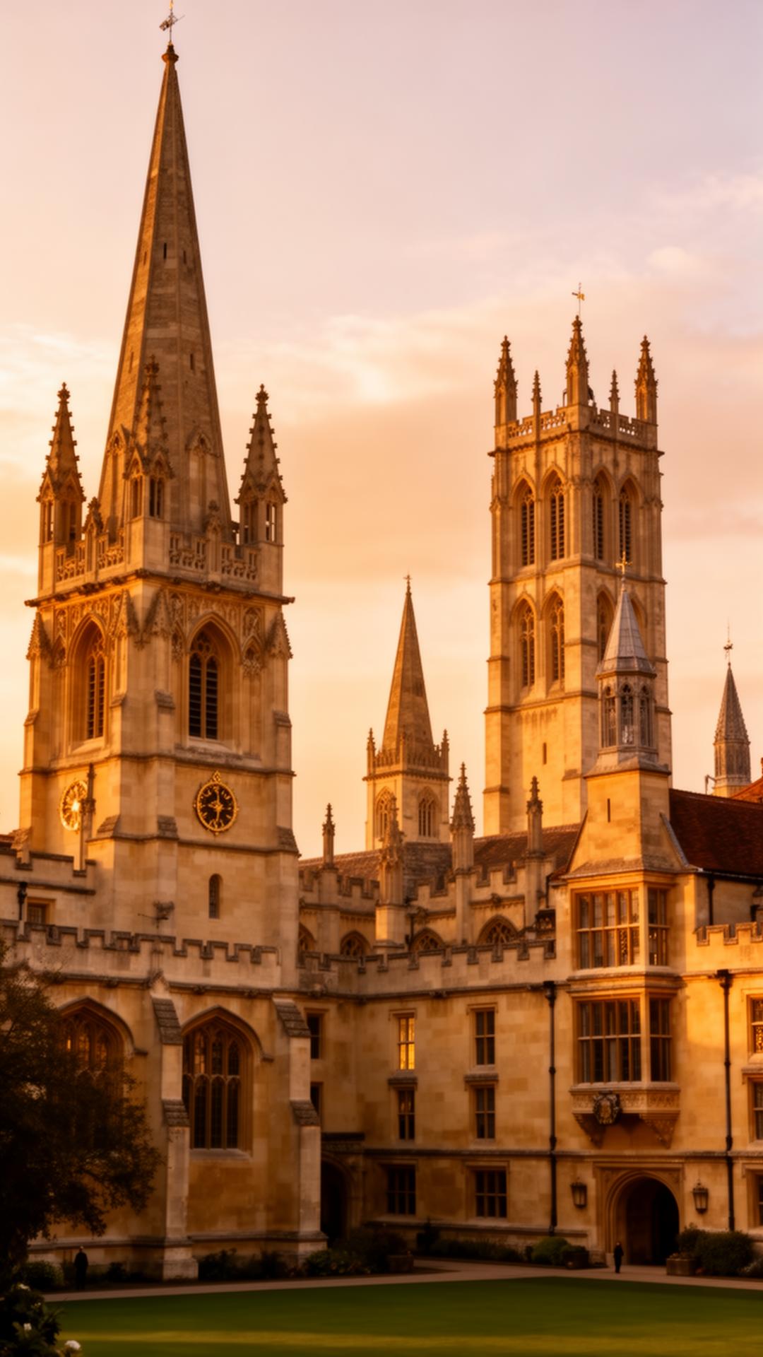 Oxford-style dreaming spires at golden hour